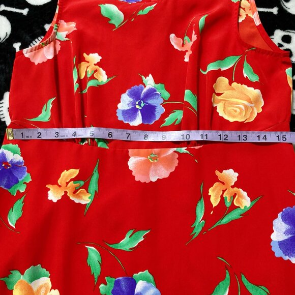 KATHIE LEE Red floral print long dress ~ Vintage SMALL MEDIUM maxi sundress - Picture 9 of 15